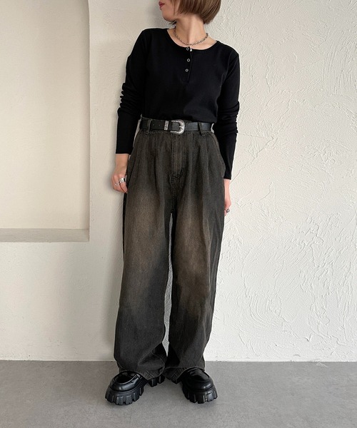 apres jour mignon（アプレジュールミニョン）の「ヘンリーネックリブプルオーバー【ZOZOTOWN限定アイテム】（Tシャツ/カットソー・レディース・杢グレー/ブラック/アイボリー/ネイビー/レッド・X-LARGE/フリー）」の18枚目の写真