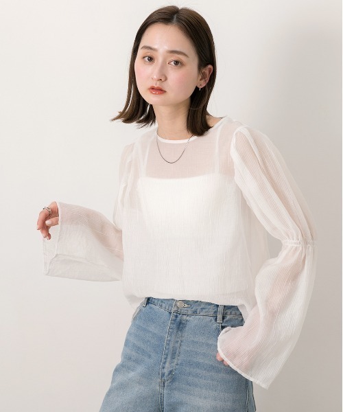 ad thie(アドティエ)の「サッカー素材 ギャザーデザインフレアスリーブブラウス(シャツ/ブラウス・レディース・ブラック/ブルー/オフホワイト/ベージュ・FREE)」の13枚目の写真