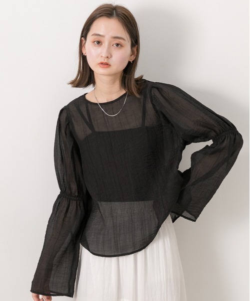 ad thie(アドティエ)の「サッカー素材 ギャザーデザインフレアスリーブブラウス(シャツ/ブラウス・レディース・ブラック/ブルー/オフホワイト/ベージュ・FREE)」の15枚目の写真