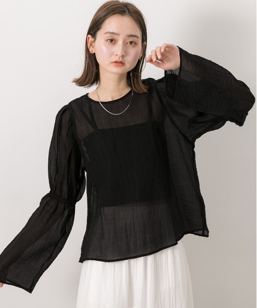 ad thie(アドティエ)の「サッカー素材 ギャザーデザインフレアスリーブブラウス(シャツ/ブラウス・レディース・ブラック/ブルー/オフホワイト/ベージュ・FREE)」の16枚目の写真