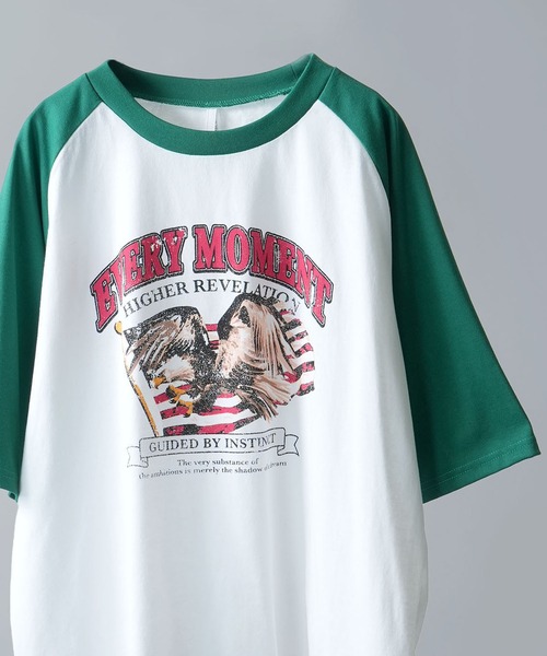 Ritzy（リッツィー）の「16/TC天竺 ラグランTシャツ(イーグル、モーターサイクル) レディース メンズ（Tシャツ/カットソー・メンズ・ホワイト系その他2/ブラック系その他/ホワイト×ブラック/ホワイト×グリーン/ホワイト×レッド/ホワイト系その他/ホワイト系その他3/ブラック×ホワイト・MEDIUM/LARGE/X-LARGE/SMALL）」の2枚目の写真