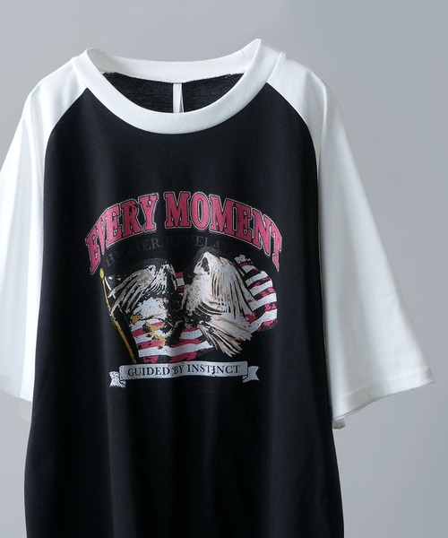 Ritzy（リッツィー）の「16/TC天竺 ラグランTシャツ(イーグル、モーターサイクル) レディース メンズ（Tシャツ/カットソー・メンズ・ホワイト系その他2/ブラック系その他/ホワイト×ブラック/ホワイト×グリーン/ホワイト×レッド/ホワイト系その他/ホワイト系その他3/ブラック×ホワイト・MEDIUM/LARGE/X-LARGE/SMALL）」の7枚目の写真