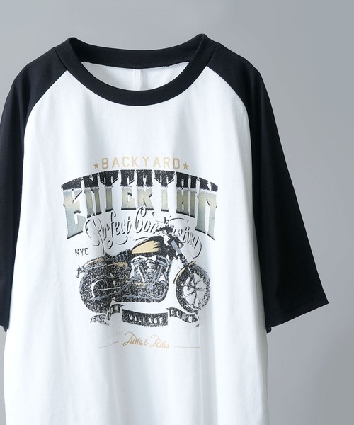 Ritzy（リッツィー）の「16/TC天竺 ラグランTシャツ(イーグル、モーターサイクル) レディース メンズ（Tシャツ/カットソー・メンズ・ホワイト系その他2/ブラック系その他/ホワイト×ブラック/ホワイト×グリーン/ホワイト×レッド/ホワイト系その他/ホワイト系その他3/ブラック×ホワイト・MEDIUM/LARGE/X-LARGE/SMALL）」の4枚目の写真