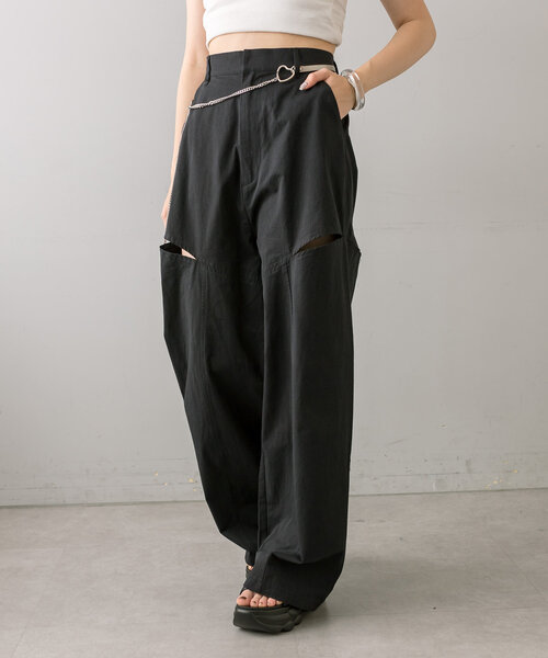 mline（エムライン）の「[mline]サイドカットパンツ（その他パンツ・レディース・ブラック/ベージュ/ライトグレー・1/2）」の2枚目の写真