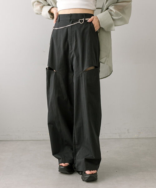 mline（エムライン）の「[mline]サイドカットパンツ（その他パンツ・レディース・ブラック/ベージュ/ライトグレー・1/2）」の6枚目の写真