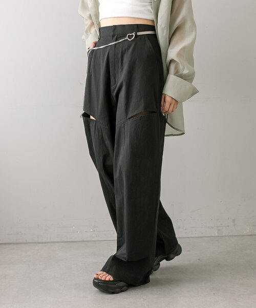 mline（エムライン）の「[mline]サイドカットパンツ（その他パンツ・レディース・ブラック/ベージュ/ライトグレー・1/2）」の7枚目の写真