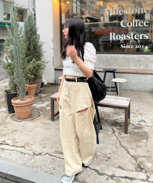 mline（エムライン）の「[mline]サイドカットパンツ（その他パンツ・レディース・ブラック/ベージュ/ライトグレー・1/2）」の4枚目の写真