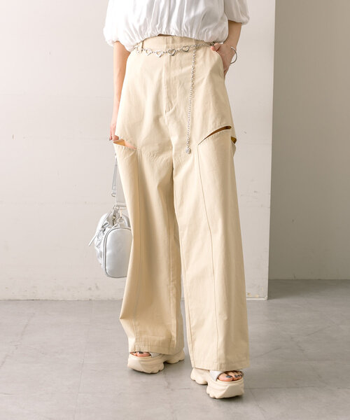 mline（エムライン）の「[mline]サイドカットパンツ（その他パンツ・レディース・ブラック/ベージュ/ライトグレー・1/2）」の5枚目の写真