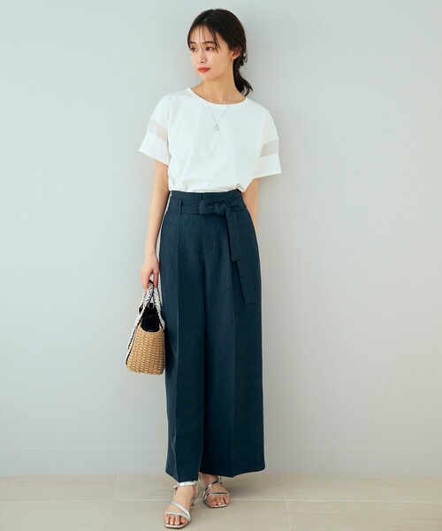grove（グローブ）の「◆【嬉しい多機能】COTTON USA 袖シアーTシャツ（Tシャツ/カットソー・レディース・サンドベージュ/ブラック/ブルー/オフホワイト/ライトイエロー系・03/02/01/04/05）」の18枚目の写真