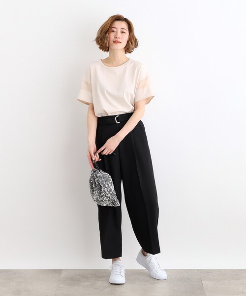 grove（グローブ）の「◆【嬉しい多機能】COTTON USA 袖シアーTシャツ（Tシャツ/カットソー・レディース・サンドベージュ/ブラック/ブルー/オフホワイト/ライトイエロー系・03/02/01/04/05）」の8枚目の写真