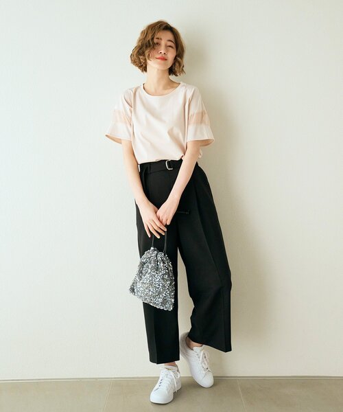 grove（グローブ）の「◆【嬉しい多機能】COTTON USA 袖シアーTシャツ（Tシャツ/カットソー・レディース・サンドベージュ/ブラック/ブルー/オフホワイト/ライトイエロー系・03/02/01/04/05）」の10枚目の写真