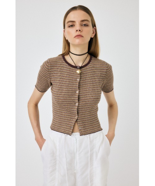 MOUSSY（マウジー）の「THIN BORDER カーディガン（カーディガン/ボレロ・レディース・ピンク/ブラウン・FREE）」の4枚目の写真