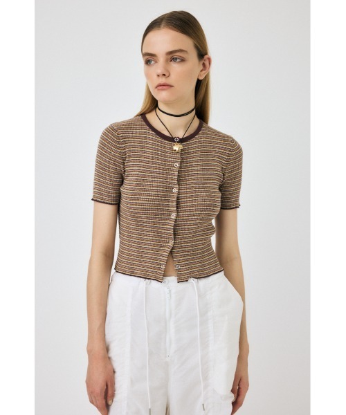 MOUSSY（マウジー）の「THIN BORDER カーディガン（カーディガン/ボレロ・レディース・ピンク/ブラウン・FREE）」の8枚目の写真