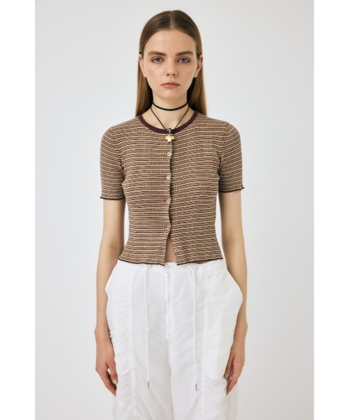 MOUSSY（マウジー）の「THIN BORDER カーディガン（カーディガン/ボレロ・レディース・ピンク/ブラウン・FREE）」の9枚目の写真