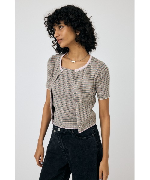 MOUSSY（マウジー）の「THIN BORDER カーディガン（カーディガン/ボレロ・レディース・ピンク/ブラウン・FREE）」の20枚目の写真