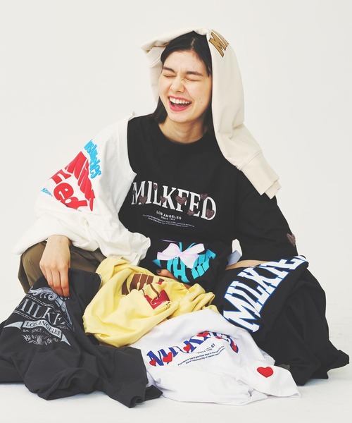 MILKFED.（ミルクフェド）の「EMBLEM LOGO WIDE S/S TEE（Tシャツ/カットソー・レディース・オフホワイト/ライトピンク/チャコール・M/L）」の10枚目の写真