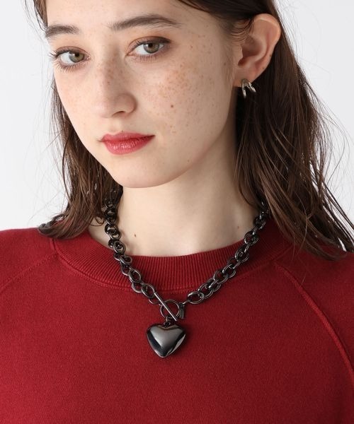 JEANASIS(ジーナシス)の「ボリュームハートチェーンネックレス/116551(ネックレス・レディース・シルバー/シルバー系その他/ブラック・FREE)」の6枚目の写真