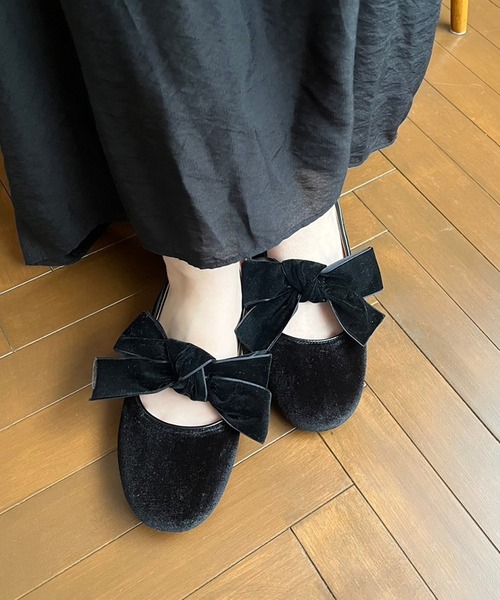 one after another NICE CLAUP（ワンアフターアナザーナイスクラップ）の「リボンカンフーシューズ/WEB限定アイテム（バレエシューズ・レディース・ブラック/ピンクベージュ・LL/S/M/L）」の17枚目の写真