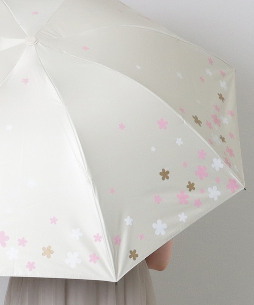 新品【ランバン】晴雨兼用折りたたみ日傘 フラワープリント 大判 LANVIN en Bleu 晴雨兼用日傘 折りたたみ傘 フラワー グリッター