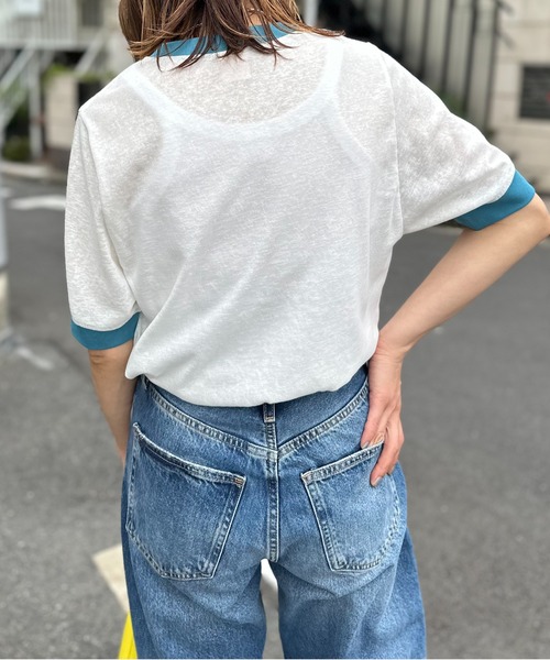 mi via loca(ミヴィアロカ)の「リネンライクスラブ天竺 That Gallery ロゴ リンガーTシャツ(Tシャツ/カットソー・レディース・オフホワイト/ナチュラル/スミクロ・FREE)」の8枚目の写真