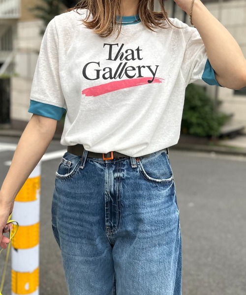mi via loca(ミヴィアロカ)の「リネンライクスラブ天竺 That Gallery ロゴ リンガーTシャツ(Tシャツ/カットソー・レディース・オフホワイト/ナチュラル/スミクロ・FREE)」の6枚目の写真