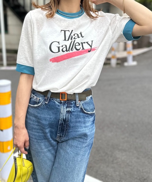mi via loca(ミヴィアロカ)の「リネンライクスラブ天竺 That Gallery ロゴ リンガーTシャツ(Tシャツ/カットソー・レディース・オフホワイト/ナチュラル/スミクロ・FREE)」の9枚目の写真