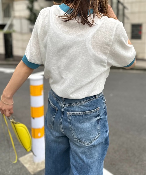 mi via loca(ミヴィアロカ)の「リネンライクスラブ天竺 That Gallery ロゴ リンガーTシャツ(Tシャツ/カットソー・レディース・オフホワイト/ナチュラル/スミクロ・FREE)」の7枚目の写真