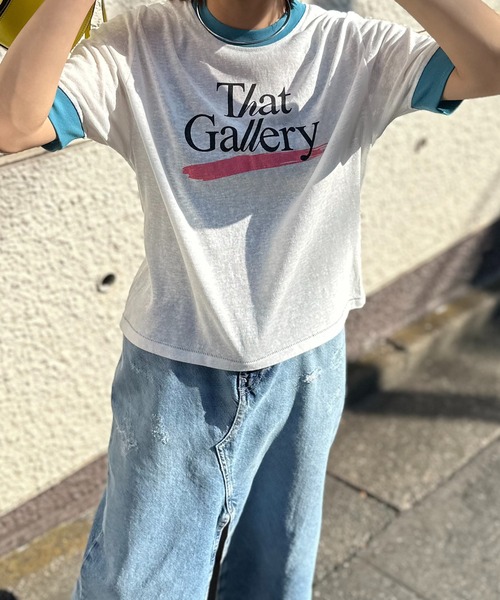 セール】リネンライクスラブ天竺 That Gallery ロゴ リンガーT