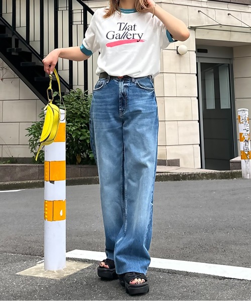 mi via loca(ミヴィアロカ)の「リネンライクスラブ天竺 That Gallery ロゴ リンガーTシャツ(Tシャツ/カットソー・レディース・オフホワイト/ナチュラル/スミクロ・FREE)」の13枚目の写真