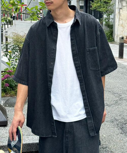 CIAOPANIC(チャオパニック)の「【ユニセックス】オーバーダイデニムシャツ(シャツ/ブラウス・レディース・ブラック/ネイビー/ブラウン/サックスブルー・FREE)」の5枚目の写真