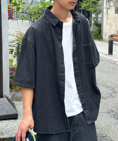 CIAOPANIC(チャオパニック)の「【ユニセックス】オーバーダイデニムシャツ(シャツ/ブラウス・レディース・ブラック/ネイビー/ブラウン/サックスブルー・FREE)」の7枚目の写真