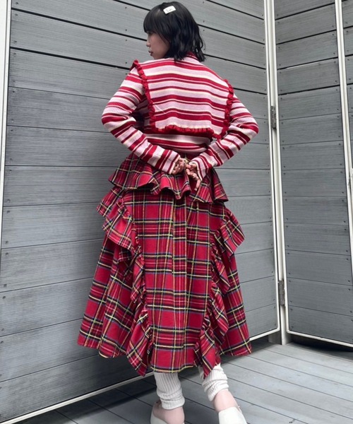 Candy Stripper チェックスカート レッド Candy Stripper（キャンディストリッパー）の「CHECK FRILL MIDI