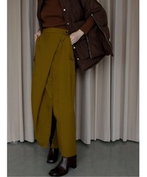 wrap slit button skirt