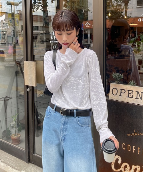 Chillfar(チルファー)の「カラーベロアロンTEE(Tシャツ/カットソー・レディース・ネイビー/ピンク/アイボリー/ブラック/グレー/ブルー/バーガンディー・FREE)」の12枚目の写真