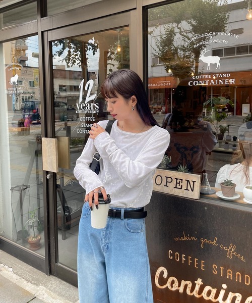 Chillfar(チルファー)の「カラーベロアロンTEE(Tシャツ/カットソー・レディース・ネイビー/ピンク/アイボリー/ブラック/グレー/ブルー/バーガンディー・FREE)」の14枚目の写真