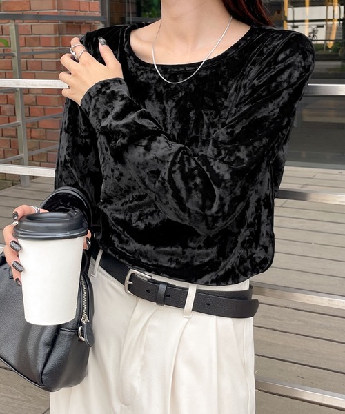 Chillfar(チルファー)の「カラーベロアロンTEE(Tシャツ/カットソー・レディース・ネイビー/ピンク/アイボリー/ブラック/グレー/ブルー/バーガンディー・FREE)」の19枚目の写真