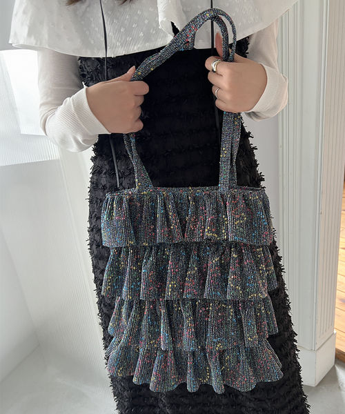 Casselini（キャセリーニ）の「Casselini キラキラプリーツフリルトート　242-110506（トートバッグ・レディース・ブラック/その他1/ゴールド/シルバー・FREE）」の4枚目の写真