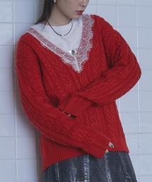 FACCIES 赤 レースアップ ニットセーター FACCIES 赤 レースアップ ニットセーター