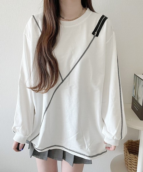 Nana(ナナ)の「ショルダーファスナーステッチロングTシャツ(Tシャツ/カットソー・レディース・ホワイト・FREE)」の4枚目の写真