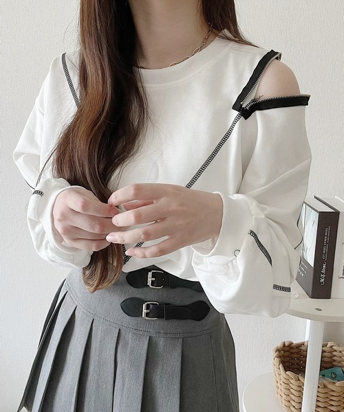 セール】ショルダーファスナーステッチロングTシャツ（Tシャツ