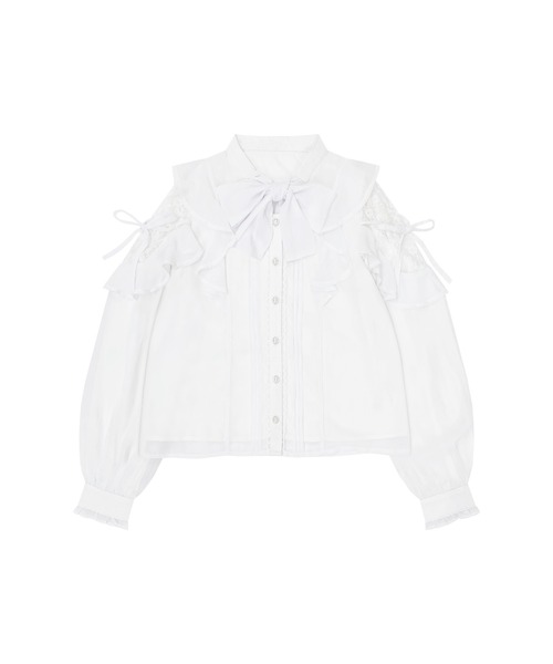Honey Cinnamon（ハニーシナモン）の「肩レースリボンボウタイブラウス（シャツ/ブラウス・レディース・ホワイト/ブラック・FREE）」の5枚目の写真