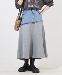 デニム×スウェットリメイク風スカート