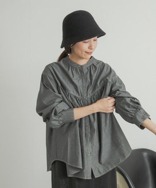 極美品✨ドアーズ ダンガリーステッチシャツ デニム　ギャザー　ノーカラー Standard