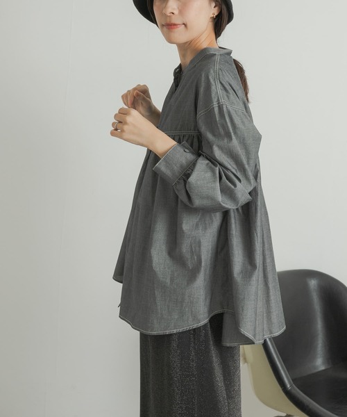 極美品✨ドアーズ ダンガリーステッチシャツ デニム　ギャザー　ノーカラー Standard