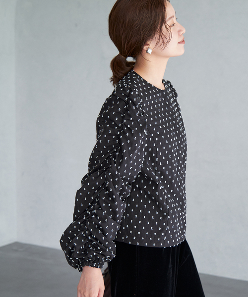 IENA - イエナ IENA 23AW ボウタイブラウス 長袖 ドット 水玉 黒 ブラック IENA｜《WEB限定/追加2予約》サテンドットタイ付ブラウス