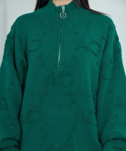 ANDGEEBEE(アンジービー)の「UNISEX モノグラムハーフジップニット(ニット/セーター・レディース・グリーン/アイボリー・FREE)」の6枚目の写真