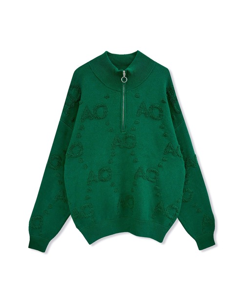 ANDGEEBEE(アンジービー)の「UNISEX モノグラムハーフジップニット(ニット/セーター・レディース・グリーン/アイボリー・FREE)」の7枚目の写真