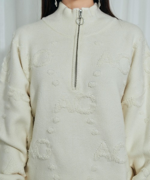 ANDGEEBEE(アンジービー)の「UNISEX モノグラムハーフジップニット(ニット/セーター・レディース・グリーン/アイボリー・FREE)」の11枚目の写真