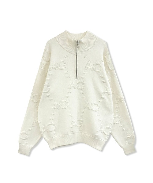 ANDGEEBEE(アンジービー)の「UNISEX モノグラムハーフジップニット(ニット/セーター・レディース・グリーン/アイボリー・FREE)」の12枚目の写真