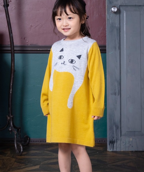 【セール】ねこワンピース ◎マシンウォッシャブルニット（ワンピース）｜ami amie（アミアミ）